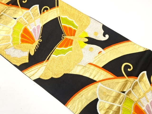 JAPANESE KIMONO / ANTIQUE FUKURO OBI / SILK / WOVEN BUTTERFLY